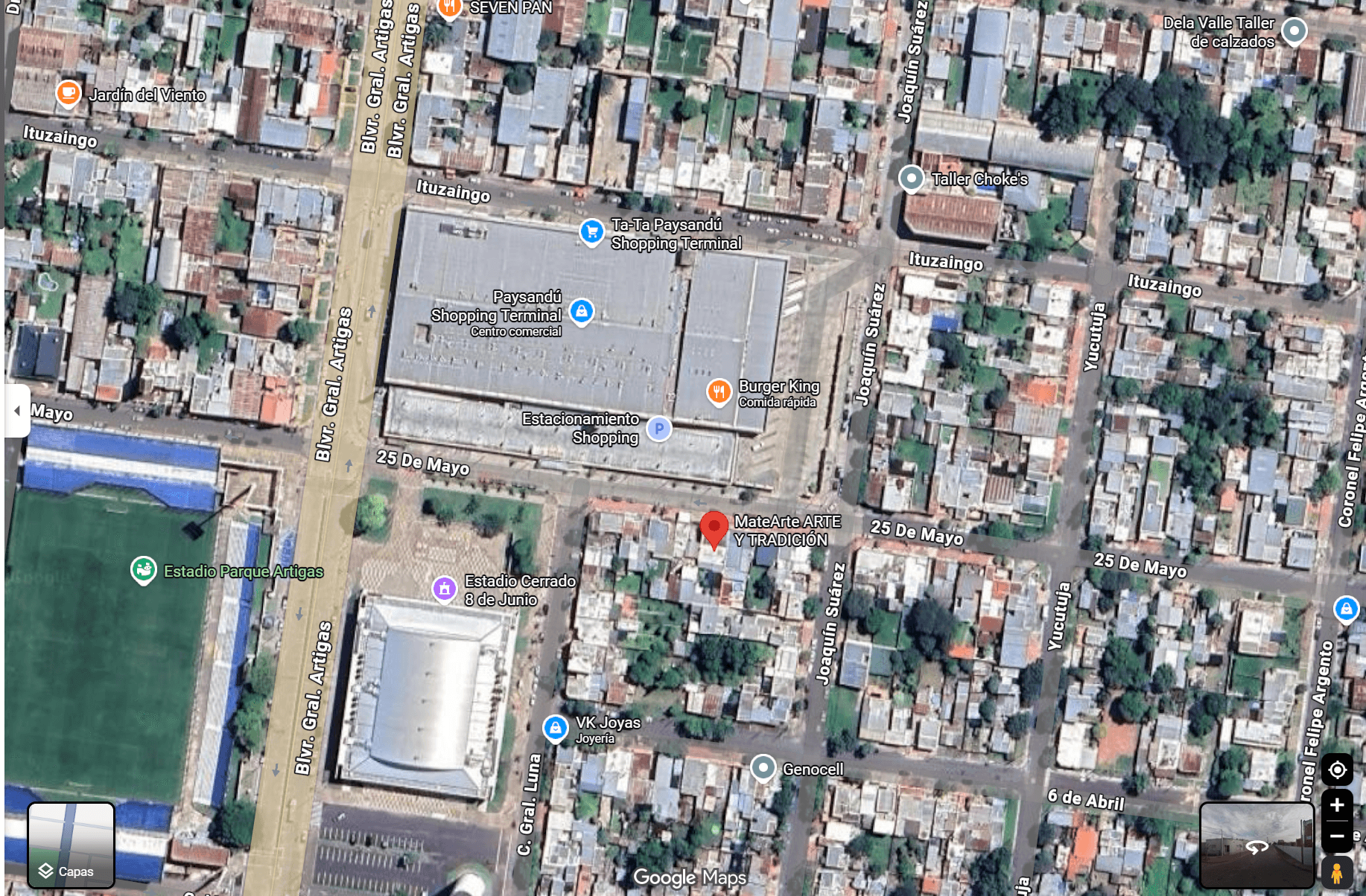 Mapa satelital de la ubicación de MateArte en Paysandú